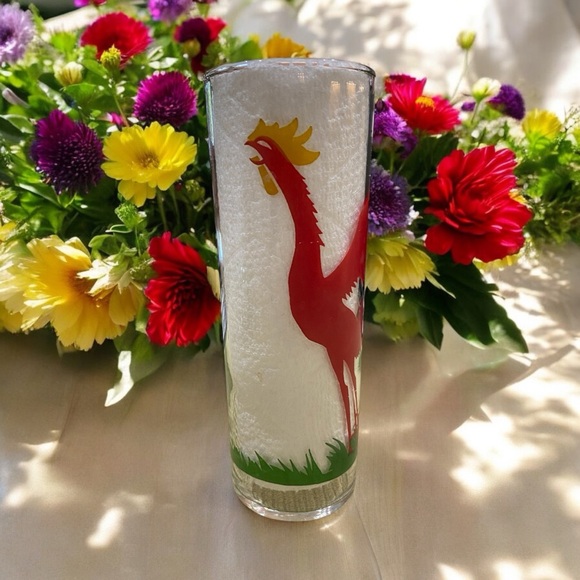Vintage Federal Glass Tall Collins Glass with red crowing rooster. MINT FUN - Picture 2 of 6